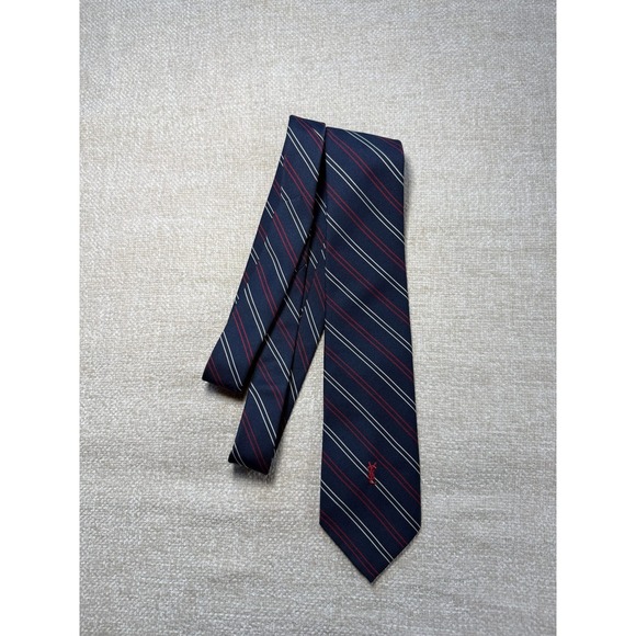 Yves Saint Laurent Other - Yves Saint Laurent Vintage Silk Tie Navy Red White Repp Stripe YSL